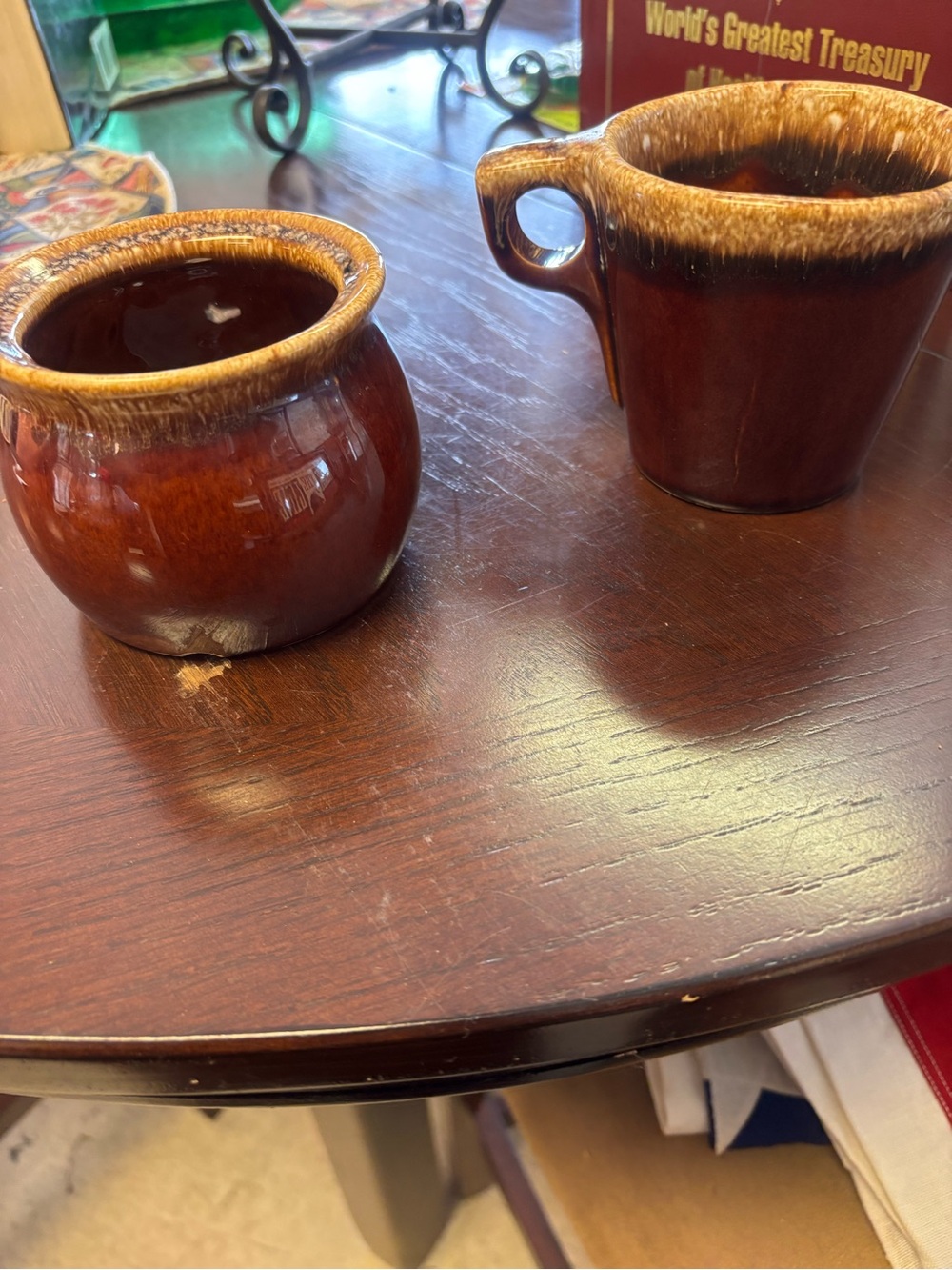 Vintage Hull pottery brown drip coffee mug and creamer